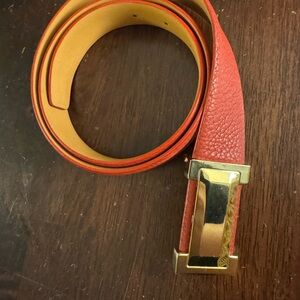 Vera Pelle Red leather belt with gold buckle